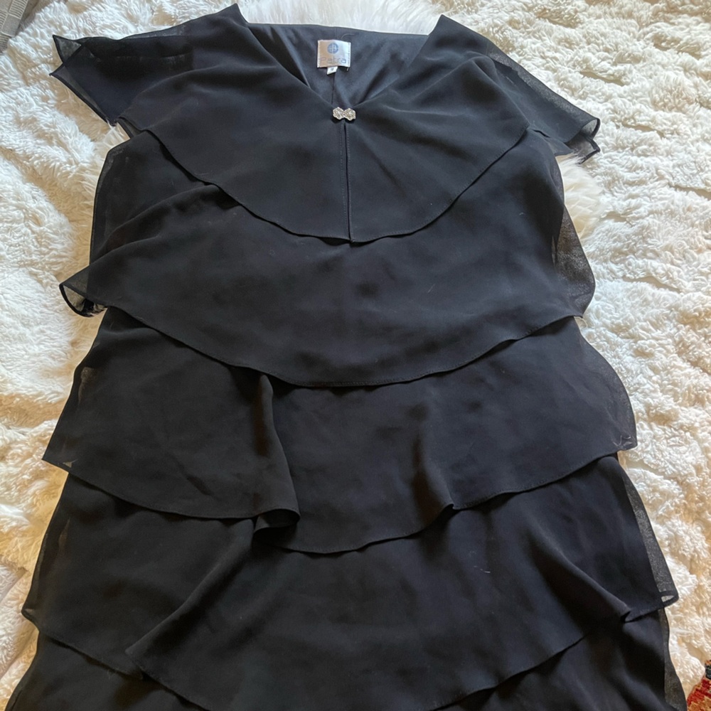 Patra Black Asymmetrical Sheath Dress with Flutter Sleeves
